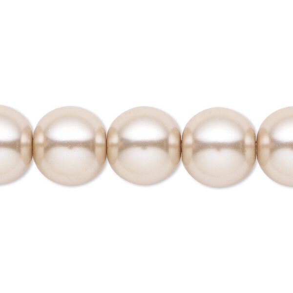Bead, crystal pearl, beige, 12mm round. Sold per 15-1/2" to 16" strand, approximately 30 beads. image number 0