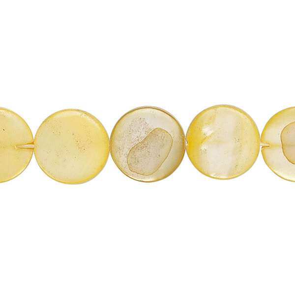 Mother-of-pearl shell 1pkg1, puffed flat round bead 15 inch buttercup 11-12mm image number 0