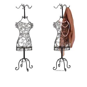 Display, necklace, steel, black, 38 x 9-1/2 x 9-1/2 inch female torso with 5 attached hangers. Sold individually.