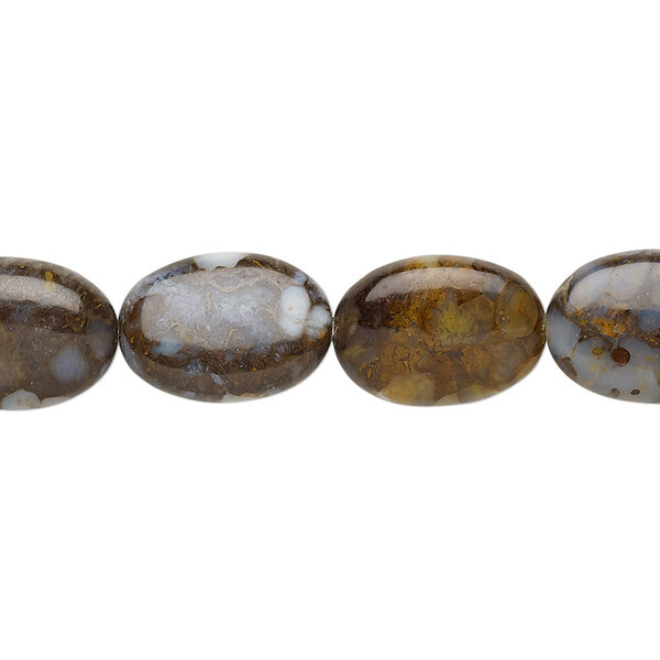 Bead, brown opal (stabilized), 14x10mm puffed oval, B grade, Mohs hardness 5 to 6-1/2. Sold per 15-1/2" to 16" strand. image number 0