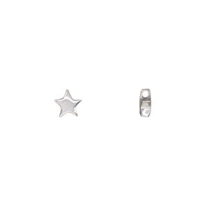 Charm, sterling silver, 6mm double-sided star. Sold per pkg of 2.