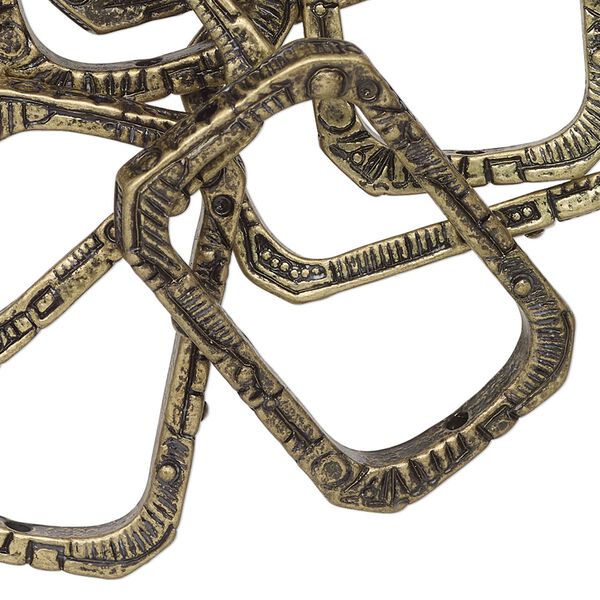 Bead frame, antique brass-finished brass, 36x23mm textured rectangle, fits up to 30x16mm bead. Sold per pkg of 10. image number 0