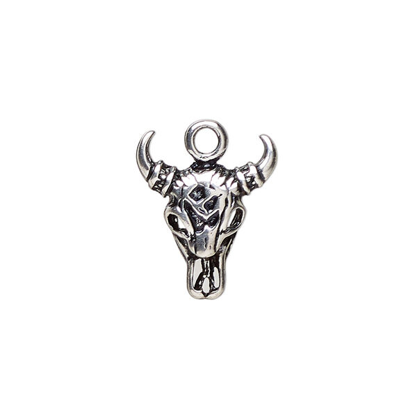 Charm, antique silver-plated "pewter" (zinc-based alloy), 18x14.5mm buffalo skull. Sold individually. image number 0