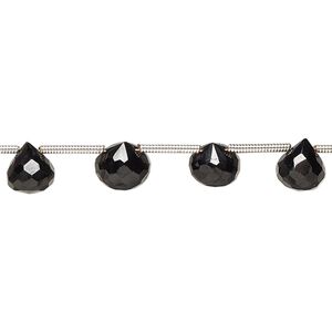 Black spinel 1pkg15, hand-cut top-drilled faceted teardrop bead 6x5mm-8mm