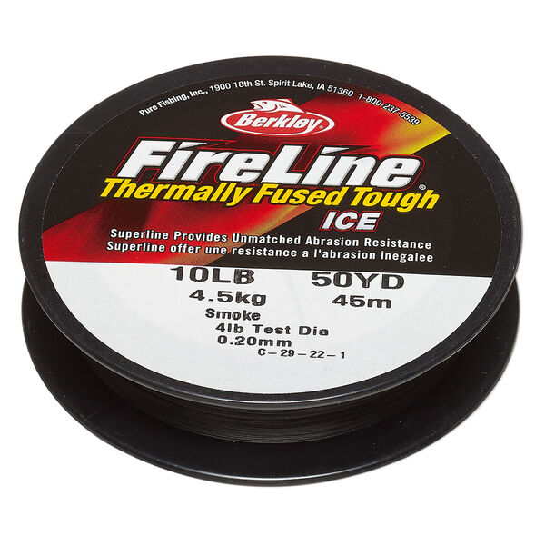 Thread, Berkley® FireLine®, high-modulus polyethylene, 8-fiber braid, smoke, 0.20mm diameter, 10-pound test. Sold per 50-yard spool. image number 0