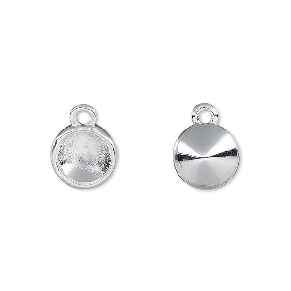 Drop, silver-plated "pewter" (zinc-based alloy), 10mm single-sided round with SS38 setting. Sold individually. image number 0