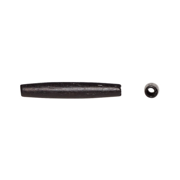 Bead, domestic water buffalo bone (dyed), black, 24x3mm-26x5mm hand-cut hairpipe, Mohs hardness 2-1/2. Sold per pkg of 20. image number 0