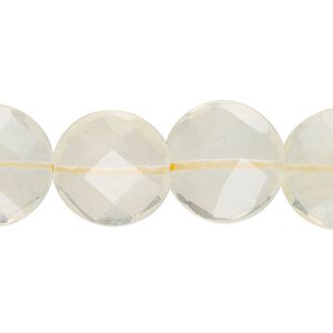 Bead, pineapple "quartz" glass, 16mm faceted flat round. Sold per 15" to 16" strand.