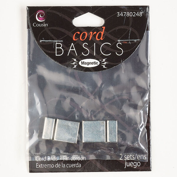 Clasp, magnetic, silver-finished brass, 20x13mm rectangle with glue-in ends, 9.8x2.4mm and 11x2.8mm inner diameter. Sold per pkg of 2. image number 0