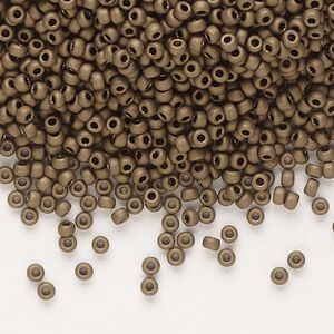 Seed bead, Miyuki, glass, pkg/250g, #11 rocaille, opaque matte metallic dark bronze, (RR-2006).