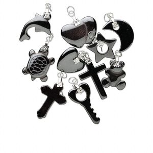 Hemalyke™ / steel 1pkg10, silver-plated / imitation rhodium-plated mixed shape pendant mix 12mm-35x25mm