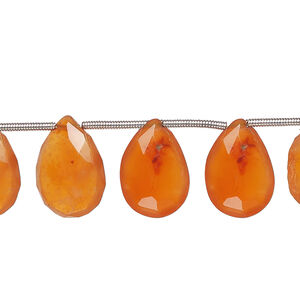 Carnelian 1pkg7, hand-cut top-drilled faceted puffed teardrop bead, 11x7mm-19x12mm light to medium