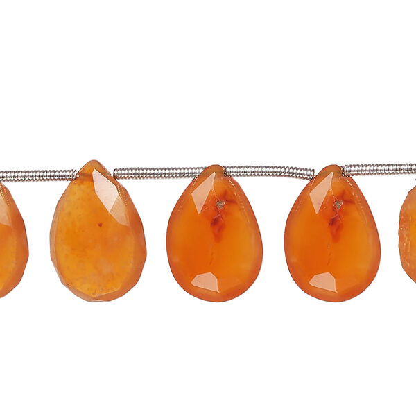 Carnelian 1pkg7, hand-cut top-drilled faceted puffed teardrop bead, 11x7mm-19x12mm light to medium image number 0