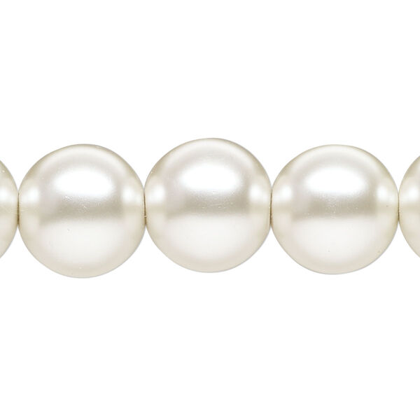 Bead, glass pearl, silver-white, 14mm round. Sold per 15-1/2" to 16" strand. image number 0