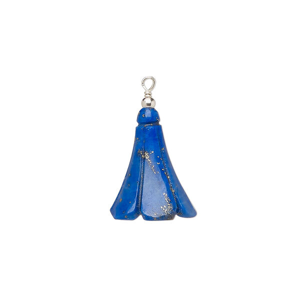 Drop, sterling silver and lapis lazuli (natural), 15x12mm hand-cut flower cone, B grade, Mohs hardness 5-6. Sold per pkg of 2. image number 0
