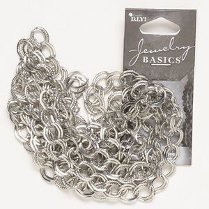Chain, steel, pkg/43 inches, silver finish, 9-9.10mm textured double cable.