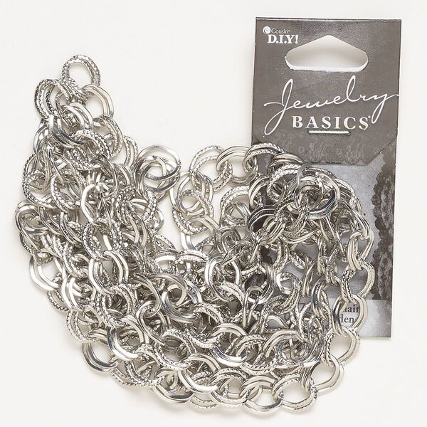 Chain, steel, pkg/43 inches, silver finish, 9-9.10mm textured double cable. image number 0