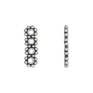 Spacer bar, antiqued sterling silver, 20x6mm 4-strand beaded rectangle, 5mm between holes. Sold per pkg of 2.