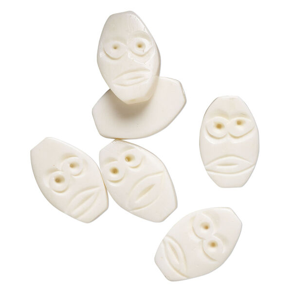 Bead, bone (bleached), off-white, 23x14mm-25x16mm flat marquise with face, Mohs hardness 2-1/2. Sold per pkg of 6. image number 0