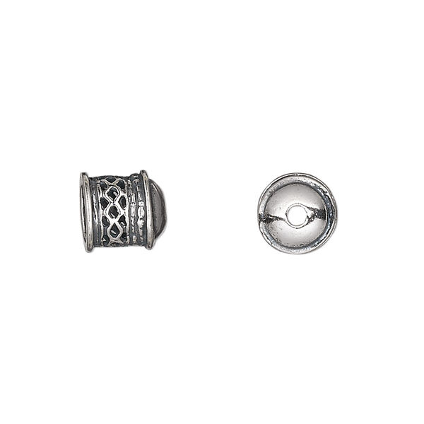 Cord end, antiqued sterling silver, 8.5x8.5mm with lattice cutout design, 6mm inside diameter. Sold individually. image number 0