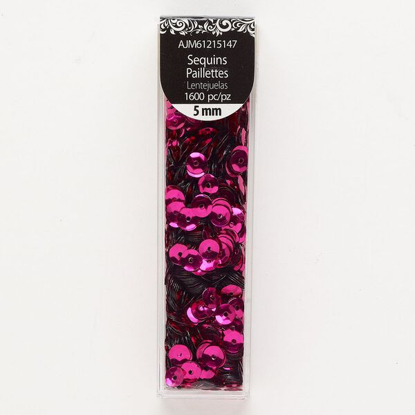 Sequin 1pkg1600 plastic, 5mm round, fuchsia image number 0