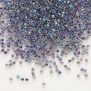 Seed bead, Delica®, glass, pkg/250g, #11 round, translucent amethyst-lined rainbow crystal clear (DB-0059).