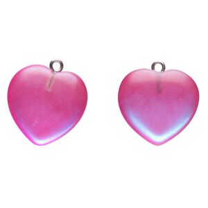 Drop 1pkg2 glass, 20x19mm heart, matte translucent iridescent pink