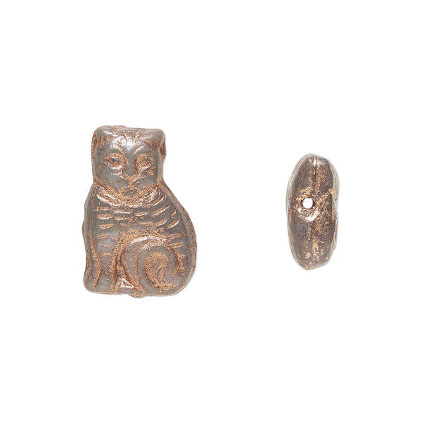 Bead, Preciosa Czech pressed glass, opaque black copper finish, 17x11mm cat. Sold per pkg of 10. image number 0