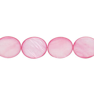 Mother-of-pearl shell 1pkg1, flat oval bead 15 inch hot pink 12x10mm-13x11mm