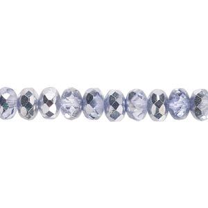 Bead, Czech fire-polished glass, metallic lilac, 7x5mm faceted rondelle. Sold per 15-1/2" to 16" strand.