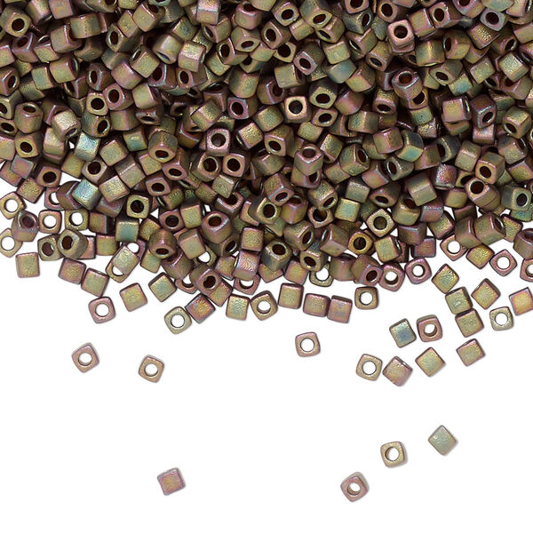 Seed bead, Miyuki, glass, pkg/25g, 1.8mm square, opaque iris matte khaki, (SB-2035). image number 0