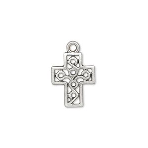 Drop, antique silver-finished "pewter" (zinc-based alloy), 16x13mm block cross. Sold per pkg of 10.