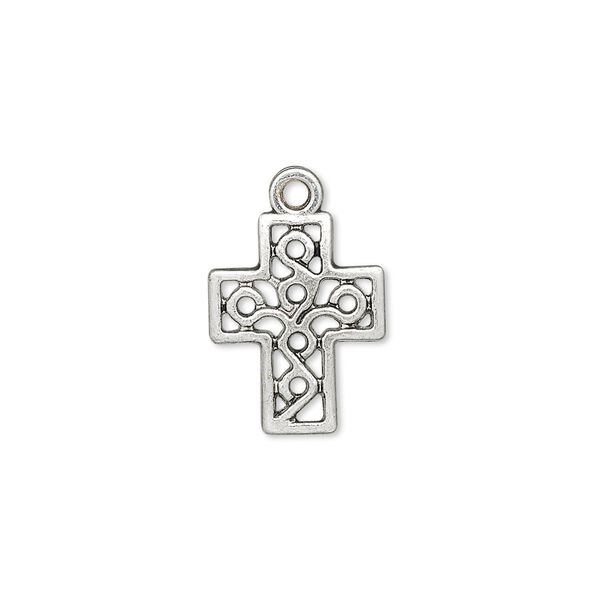 Drop, antique silver-finished "pewter" (zinc-based alloy), 16x13mm block cross. Sold per pkg of 10. image number 0