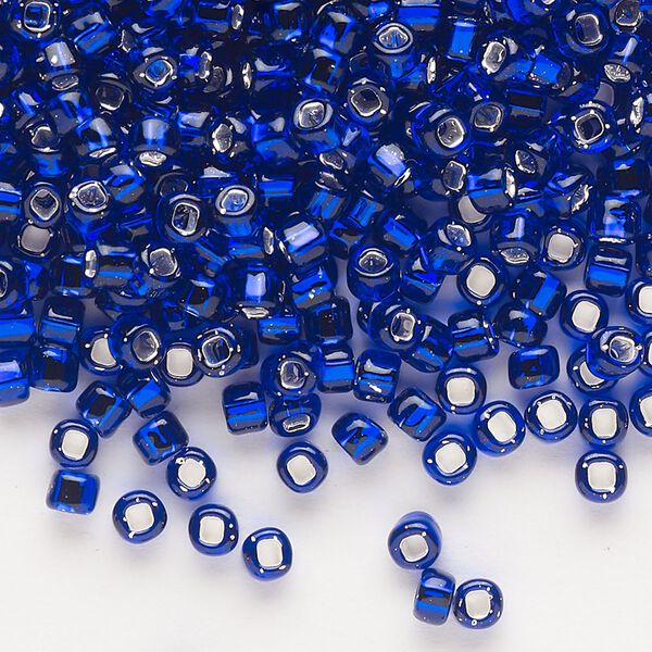 Seed bead, Dyna-Mites™, glass, silver-lined translucent cobalt, #6 round with square hole. Sold per 1/2 kilogram pkg. image number 0