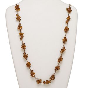 Necklace, glass and nylon cord, brown, 8x6mm faceted rondelle, 32-inch continuous loop. Sold individually.