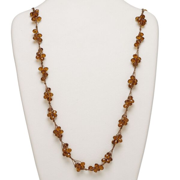 Necklace, glass and nylon cord, brown, 8x6mm faceted rondelle, 32-inch continuous loop. Sold individually. image number 0