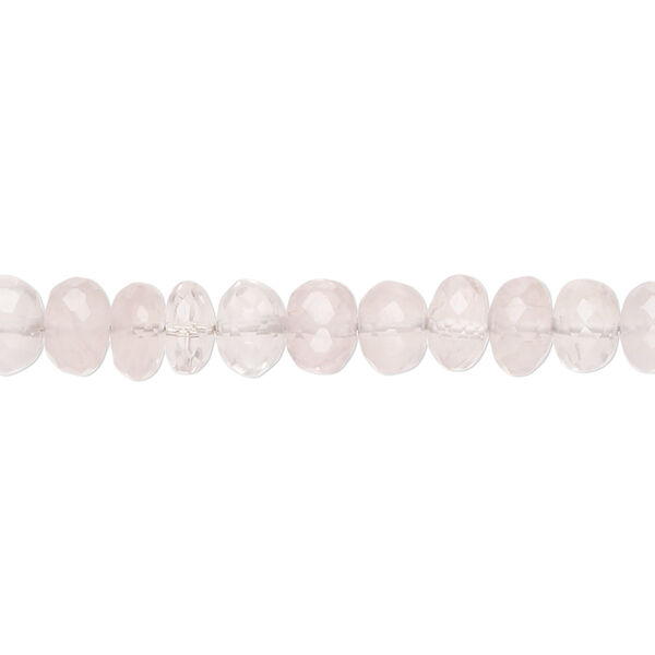 Bead, rose quartz (natural / dyed), light, 6x3mm-7x5mm hand-cut faceted rondelle with 0.4-1.4mm hole, B grade, Mohs hardness 7. Sold per 9-inch strand, approximately 50 beads. image number 0