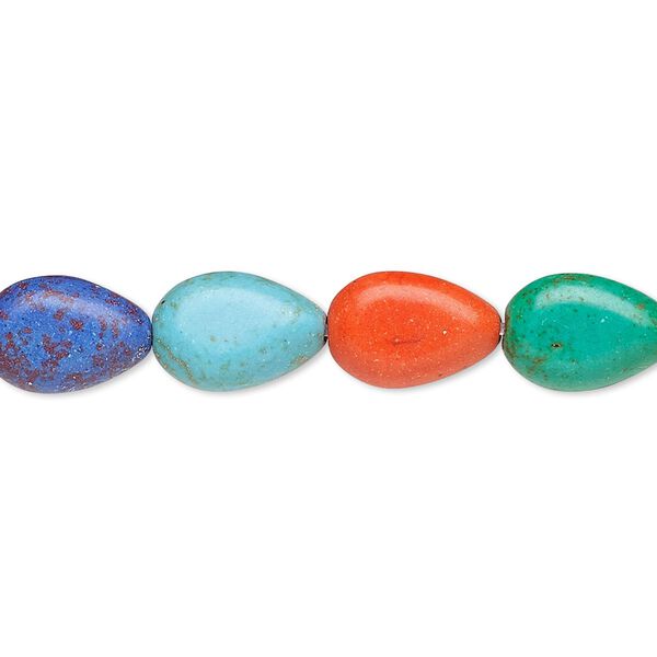 Bead, "howlite" (imitation) resin. mixed colors, 12x8mm-13x9mm puffed teardrop. Sold per 15-inch strand. image number 0