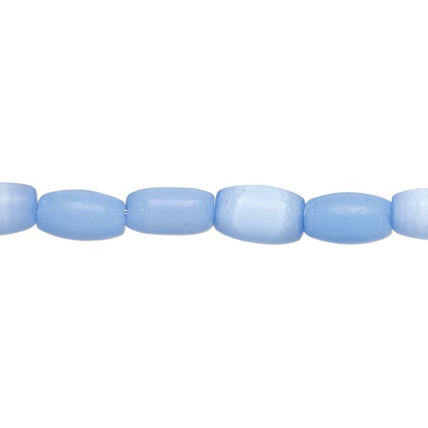 Bead, fiber optic glass, pkg/14 inch, opaque blue, 9x6mm center-drilled oval. image number 0