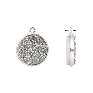 Druzy agate / sterling silver 1pkg1, electrocoated hand-cut flat round drop 15mm