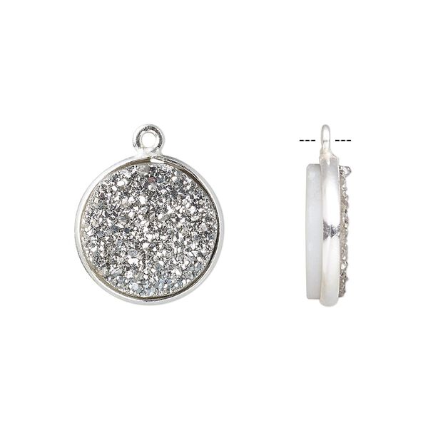 Druzy agate / sterling silver 1pkg1, electrocoated hand-cut flat round drop 15mm image number 0