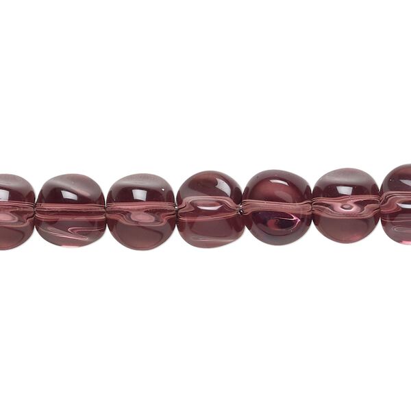 Bead, glass, translucent dark plum, 8mm pinched round. Sold per 12-inch strand, approximately 40 beads. image number 0