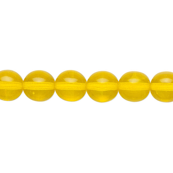 Bead, Czech glass druk, transparent dark yellow, 8mm round. Sold per 15-1/2" to 16" strand. image number 0
