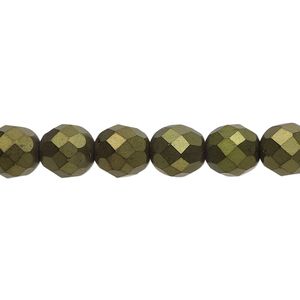 Czech fire-polished glass 1pkg1, faceted round 8mm copper finish matte black red luster 15.5-16 inch strand.
