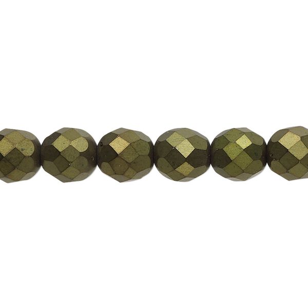 Czech fire-polished glass 1pkg1, faceted round 8mm copper finish matte black red luster 15.5-16 inch strand. image number 0