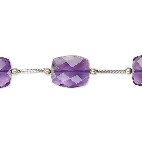 Bead, amethyst (natural), 12x10mm-14x10mm hand-cut faceted rectangle, B grade, Mohs hardness 7. Sold per pkg of 5 beads. image number 0