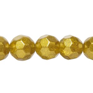 Bead, glass, opaque gold, 12mm faceted round. Sold per 8-inch strand, approximately 15 beads.