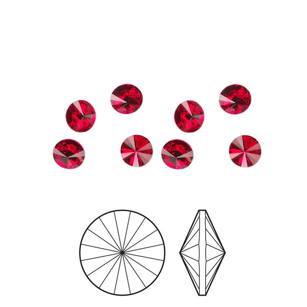 Chaton 8pk light Siam foil back, Preciosa MAXIMA Czech crystal rhinestone 8.16-8.41mm rivoli SS39 image number 0