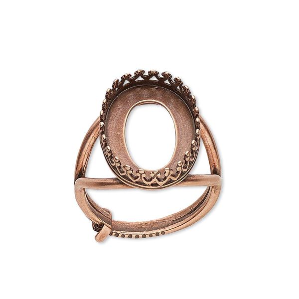 Ring, JBB Findings, antique copper-plated brass, 20x14.5mm oval with 18x13mm oval bezel setting, adjustable from size 6-8. Sold individually. image number 0