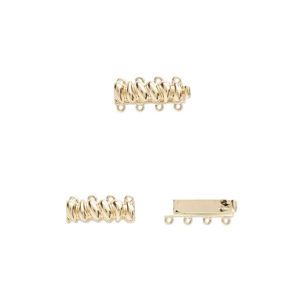 Clasp, 4-strand tab, 14Kt gold, 19.5x6.5mm barrel. Sold individually. image number 0